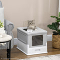 Arenero Cerrado para Gatos – Entrada Frontal y Salida Superior, Plástico Resistente, Gris y Blanco